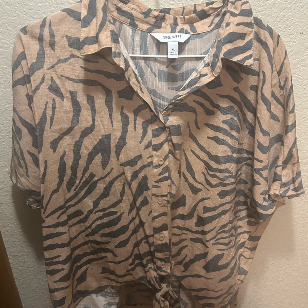 Nine West Zebra Print Crop Top - Tan and Black